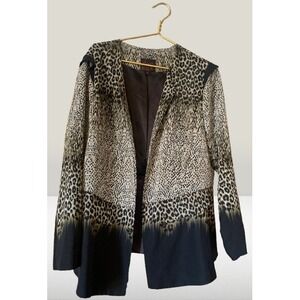 French Blue Woman 1X Animal Print Blazer Jacket Open Front Lined